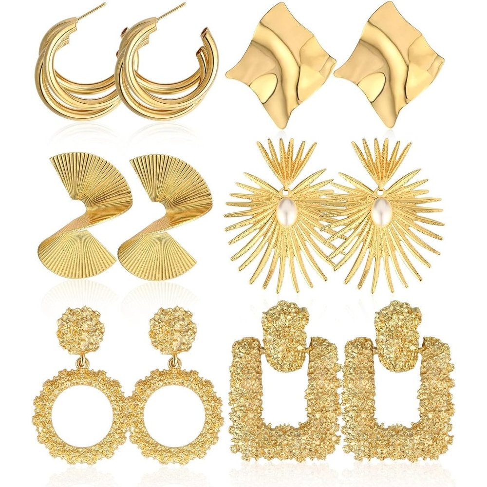 TOBENY 6/9/12 Pairs Gold Statement Earrings for Women Large Gold Dangle Earrings